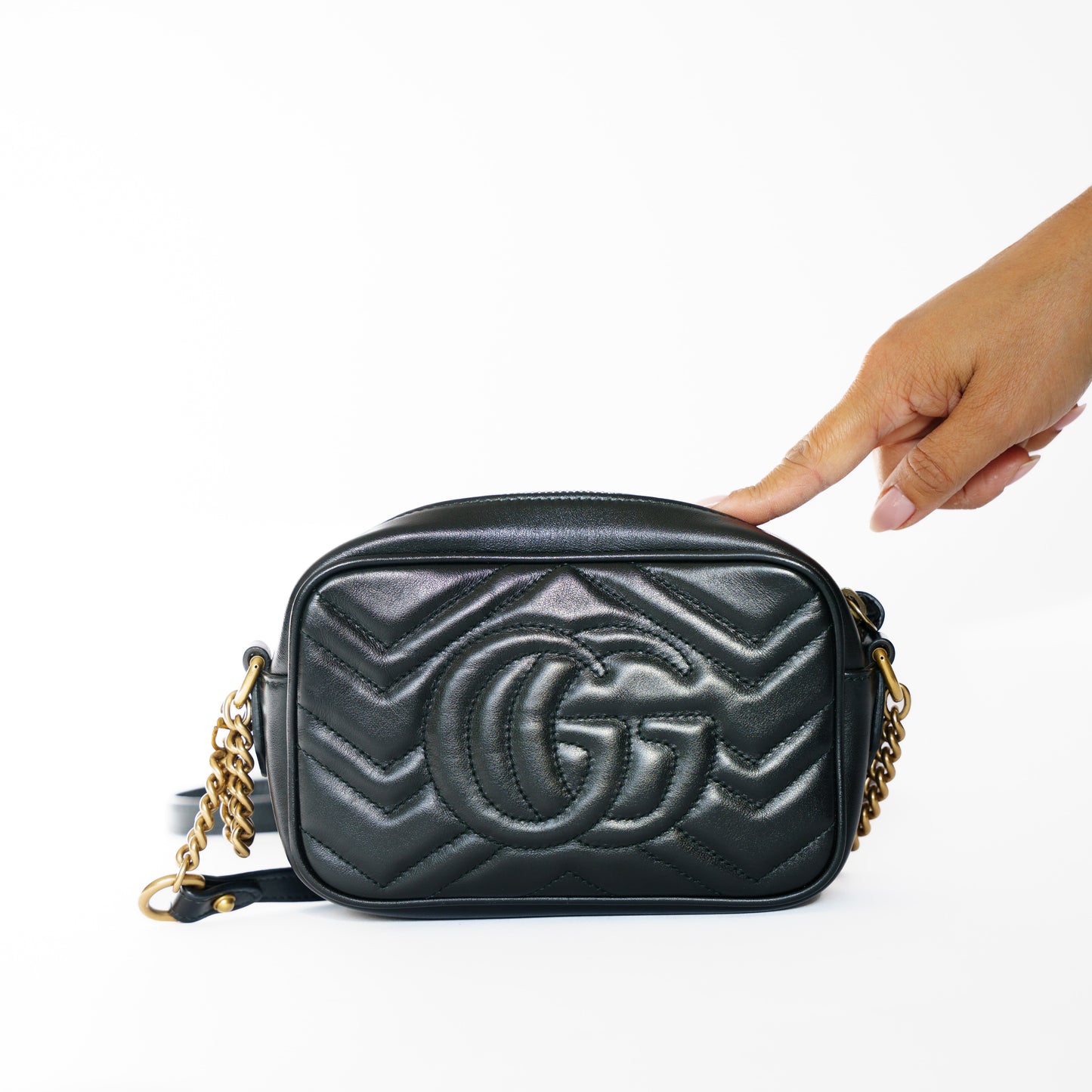 Gucc Mini i Marmont Camera Bag in Black Leather