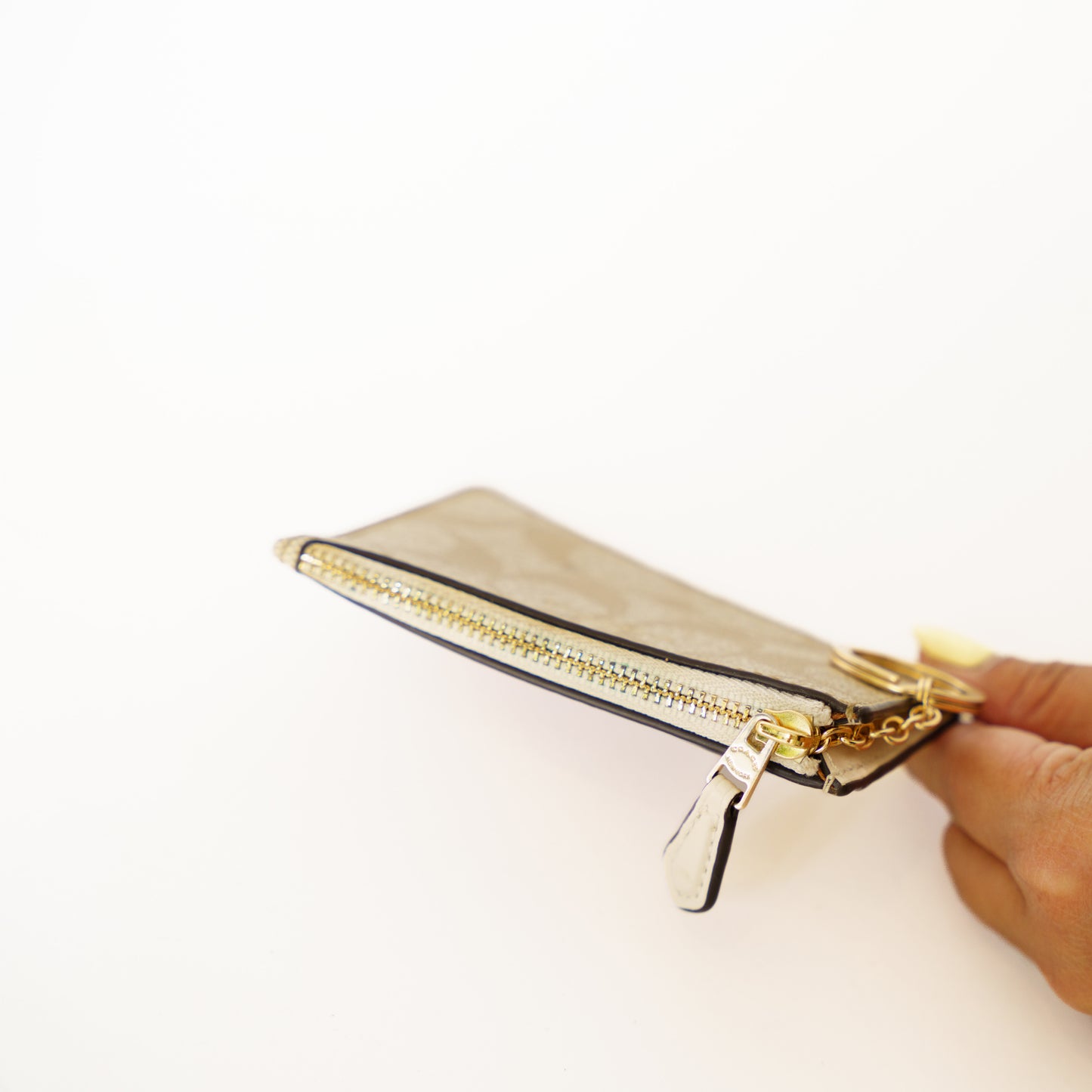 Coach Zippy Coin Purse ID Holder in Cream Leather Trim Canvas 110925B316