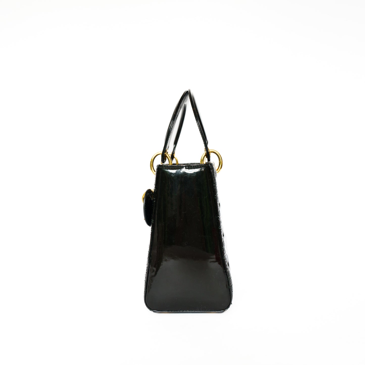 Christian Dior Medium Lady Dior Bag in Black Patent Leather with Gold Hardware