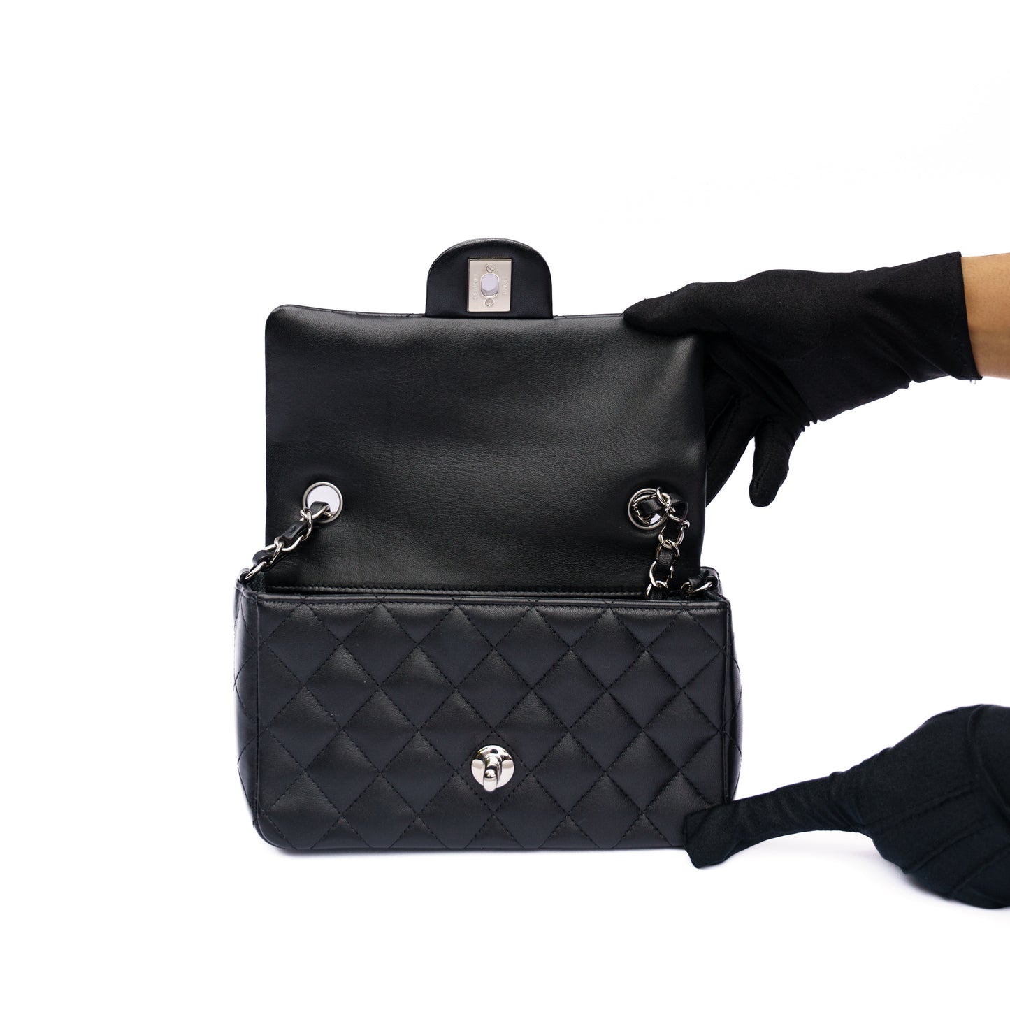 Chanel Mini Rectangle in Black Lambskin Silver Hardware