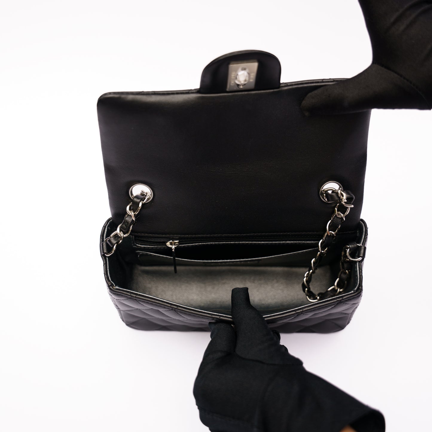 Chanel Mini Rectangle in Black Lambskin Silver Hardware