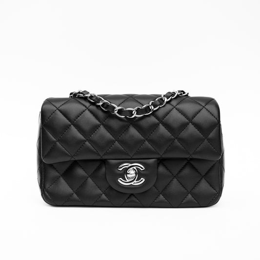 Chanel Mini Rectangle in Black Lambskin Silver Hardware