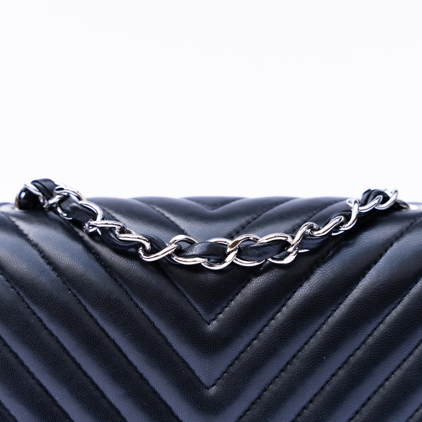 Chanel 2016 Mini Square in Black Lambskin Chevron with Silver Hardware
