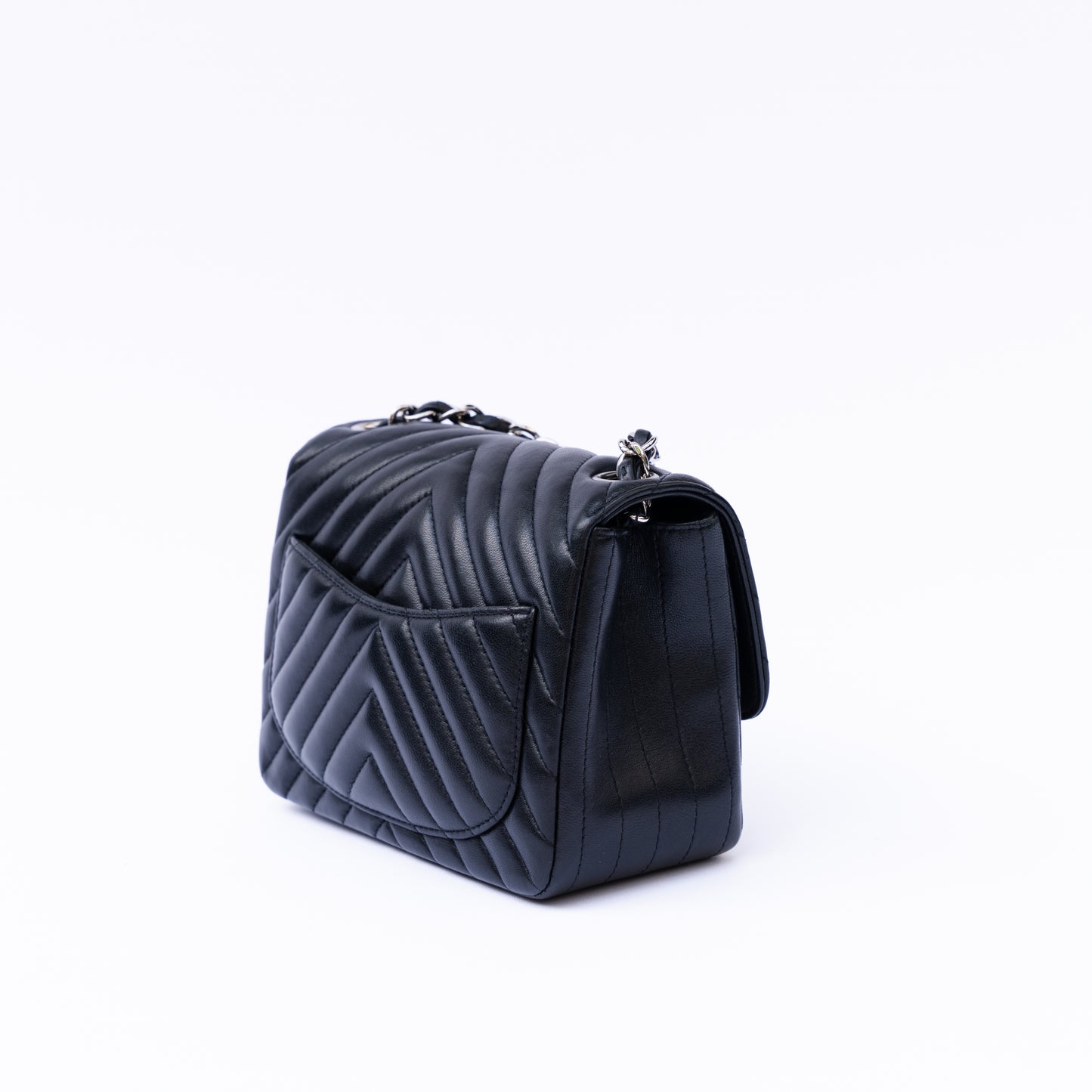 Chanel 2016 Mini Square in Black Lambskin Chevron with Silver Hardware