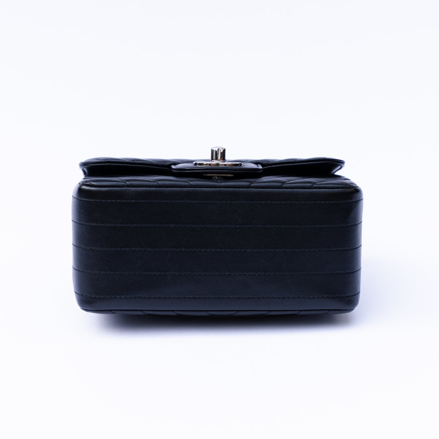 Chanel 2016 Mini Square in Black Lambskin Chevron with Silver Hardware
