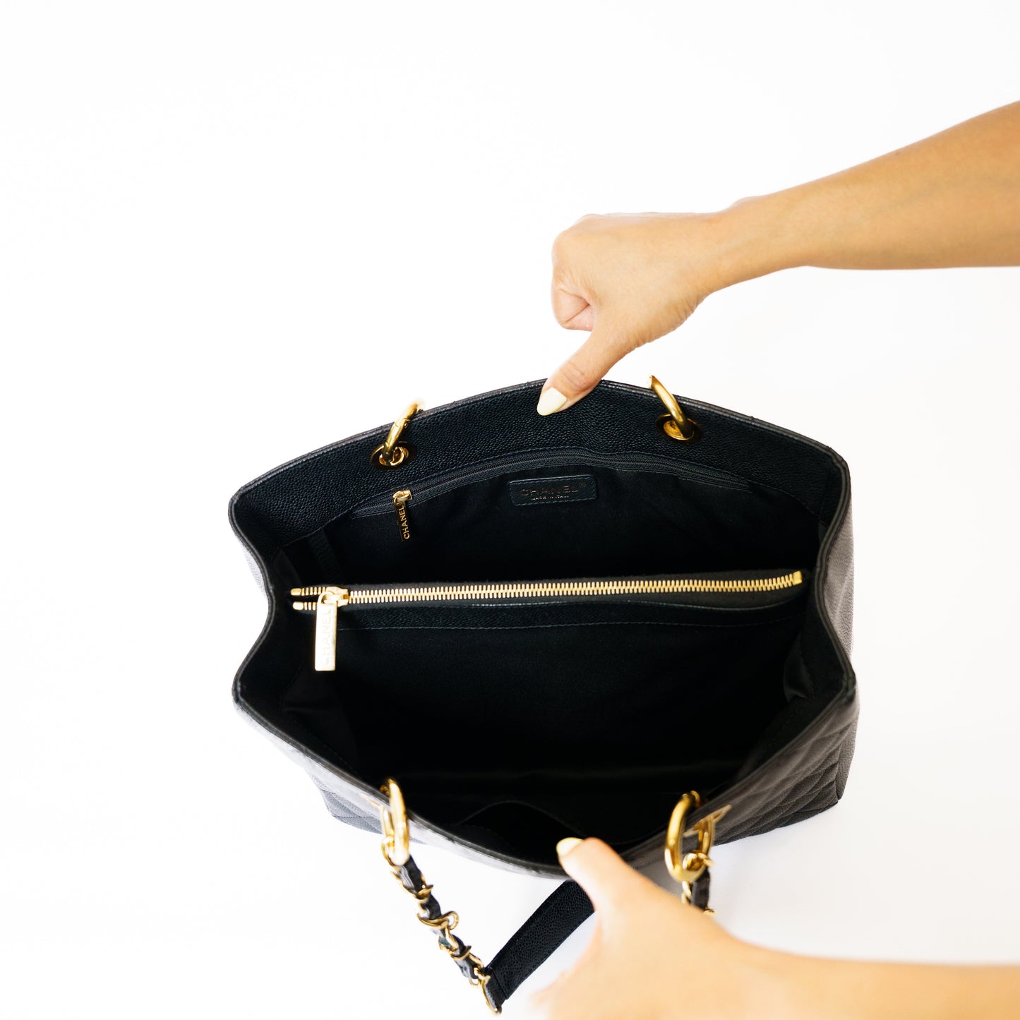 Chanel Black GST Grand Shopping Tote in Caviar Leather with Gold Hardware