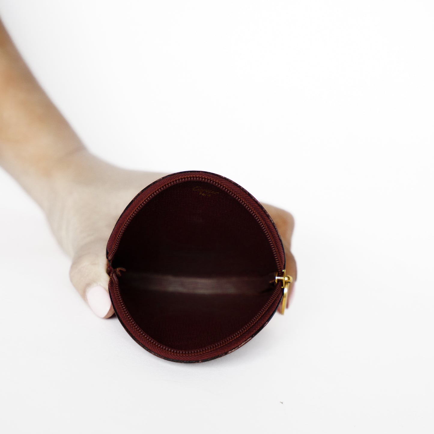 Cartier Round Coin Purse in Burgundy 131125B173