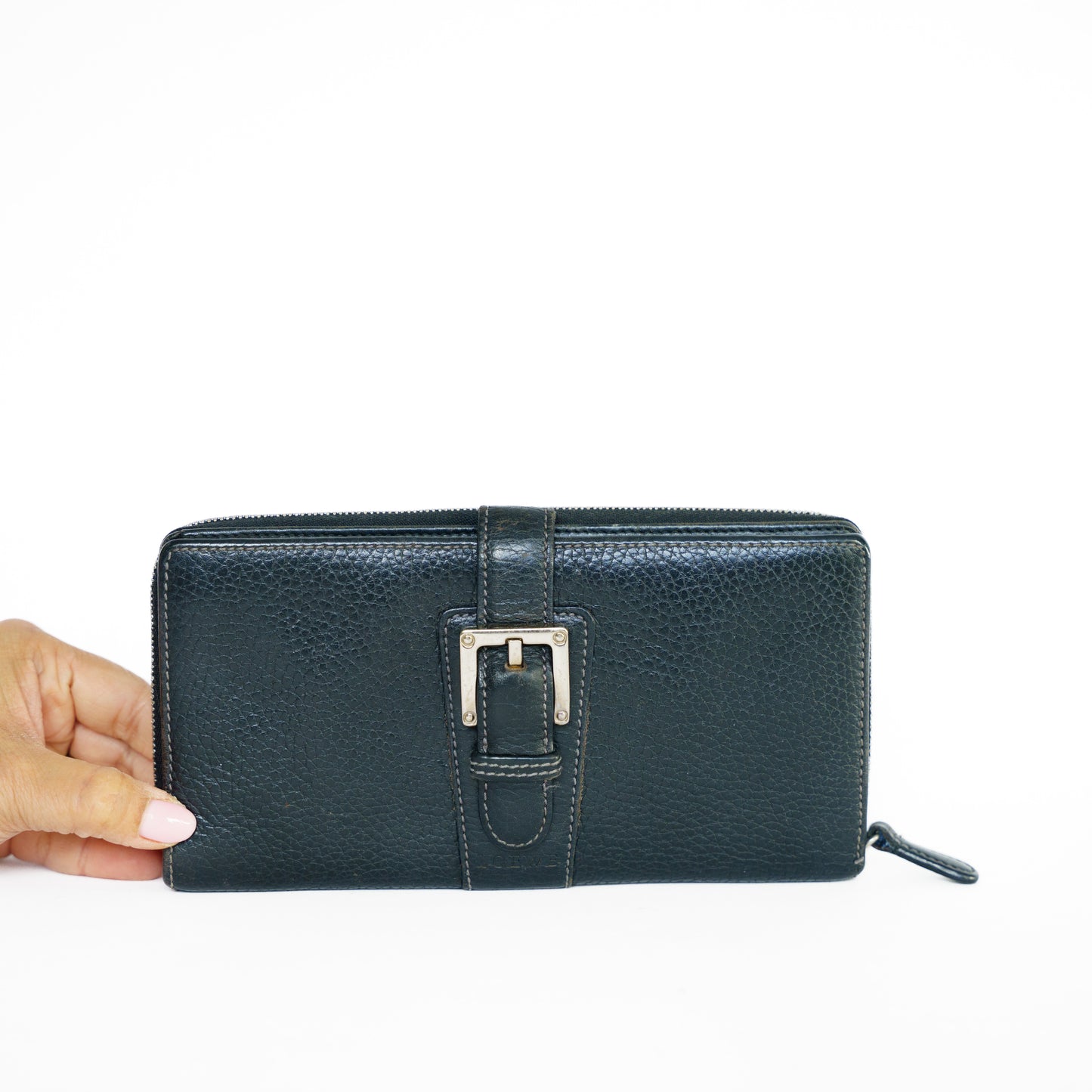 Loewe Zippy Wallet in Black Grained Leather 131125B225