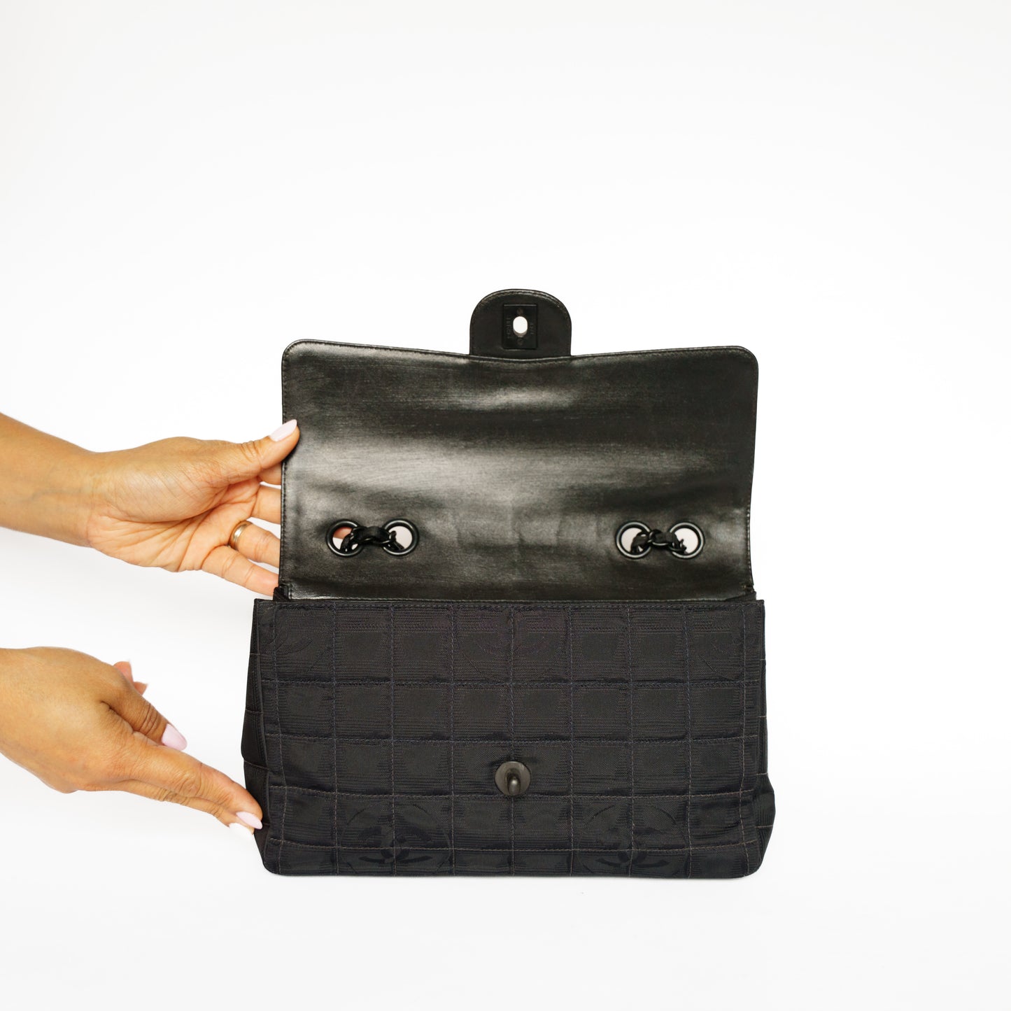 Chanel 2002 Black Medium Flap Travel line in Black Hardware