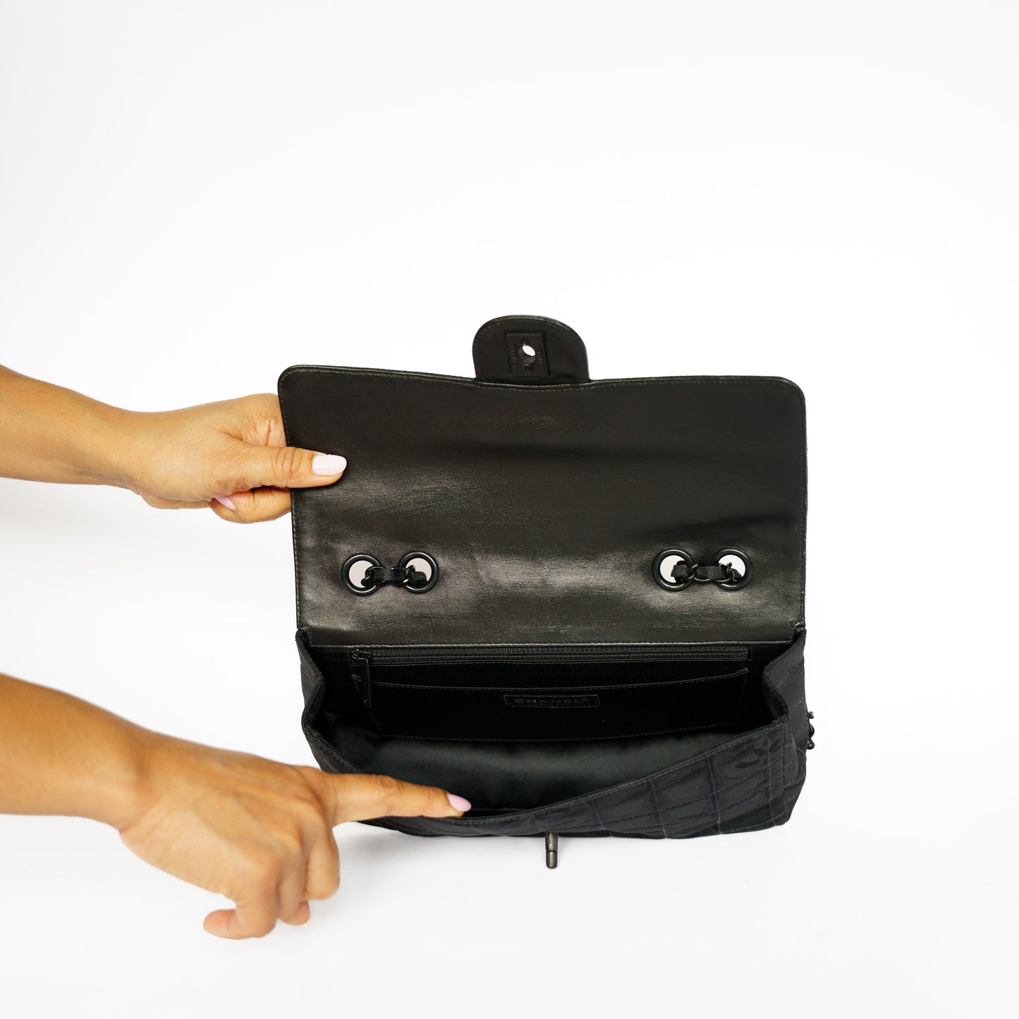 Chanel 2002 Black Medium Flap Travel line in Black Hardware