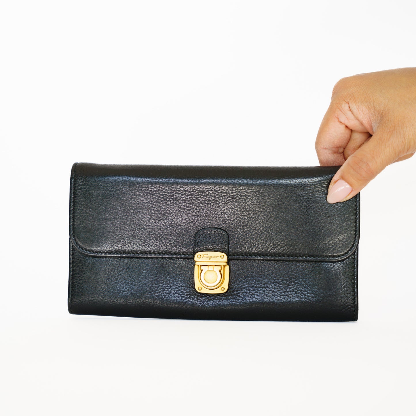 Salvatore Ferragamo Black Long Wallet with a Wristlet Strap