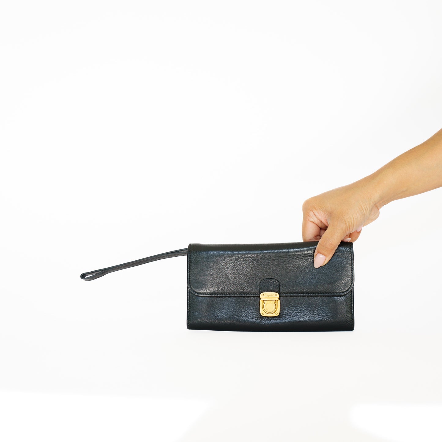Salvatore Ferragamo Black Long Wallet with a Wristlet Strap