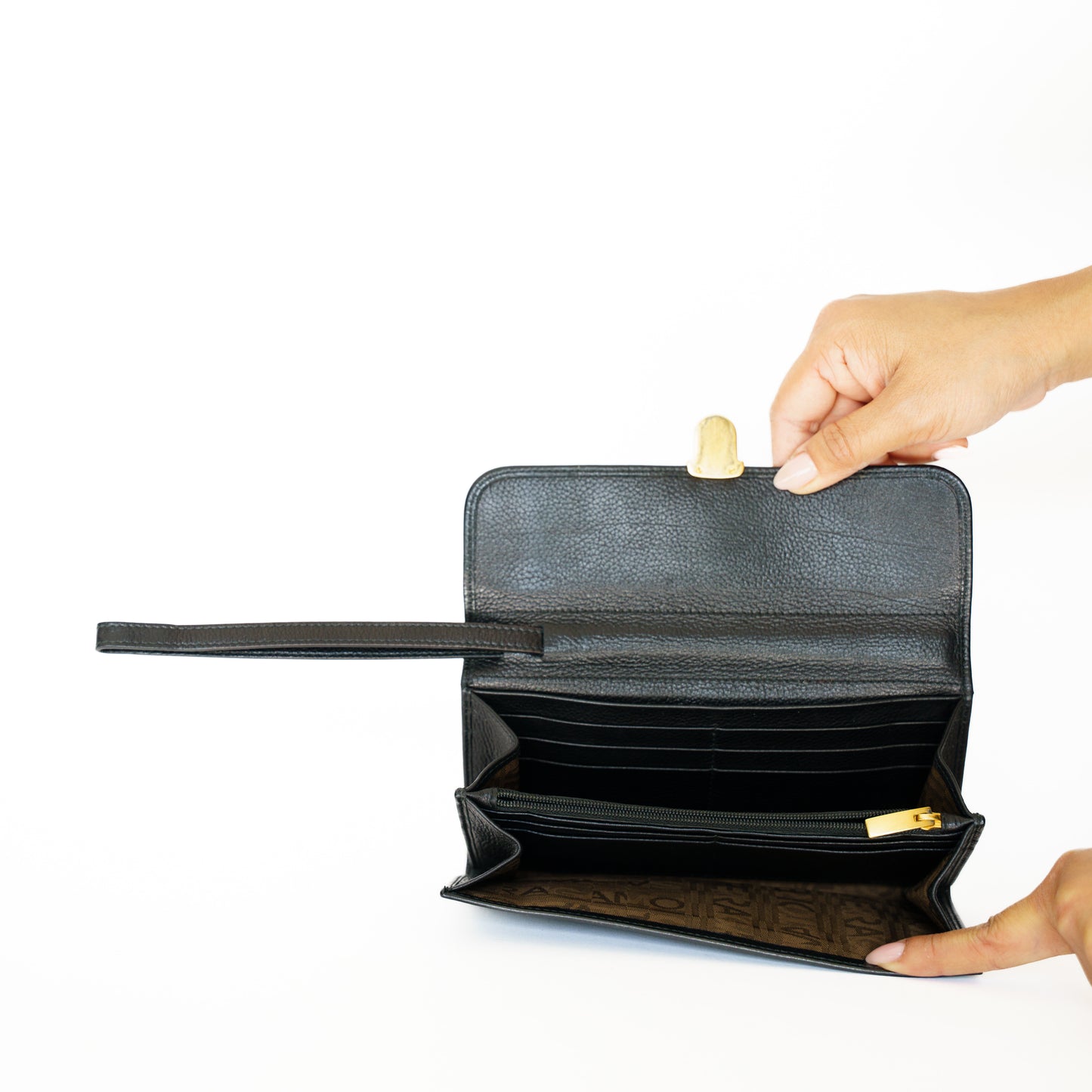 Salvatore Ferragamo Black Long Wallet with a Wristlet Strap