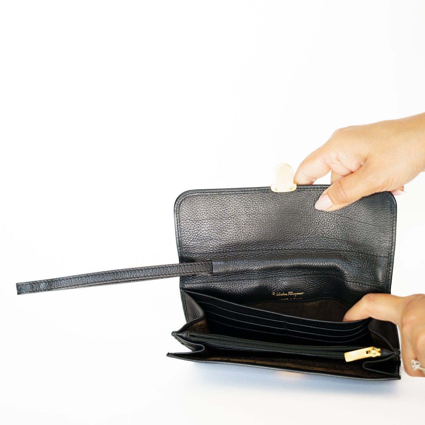 Salvatore Ferragamo Black Long Wallet with a Wristlet Strap