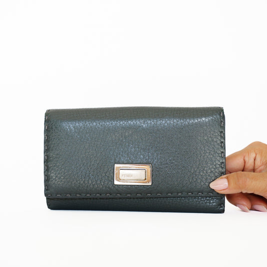 Fendi Selleria Long Wallet in Pebbled Grey Leather 250925B272