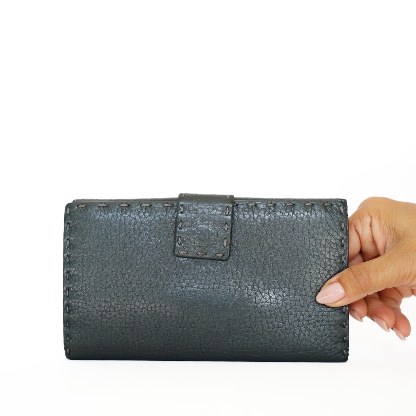 Fendi Selleria Long Wallet in Pebbled Grey Leather 250925B272