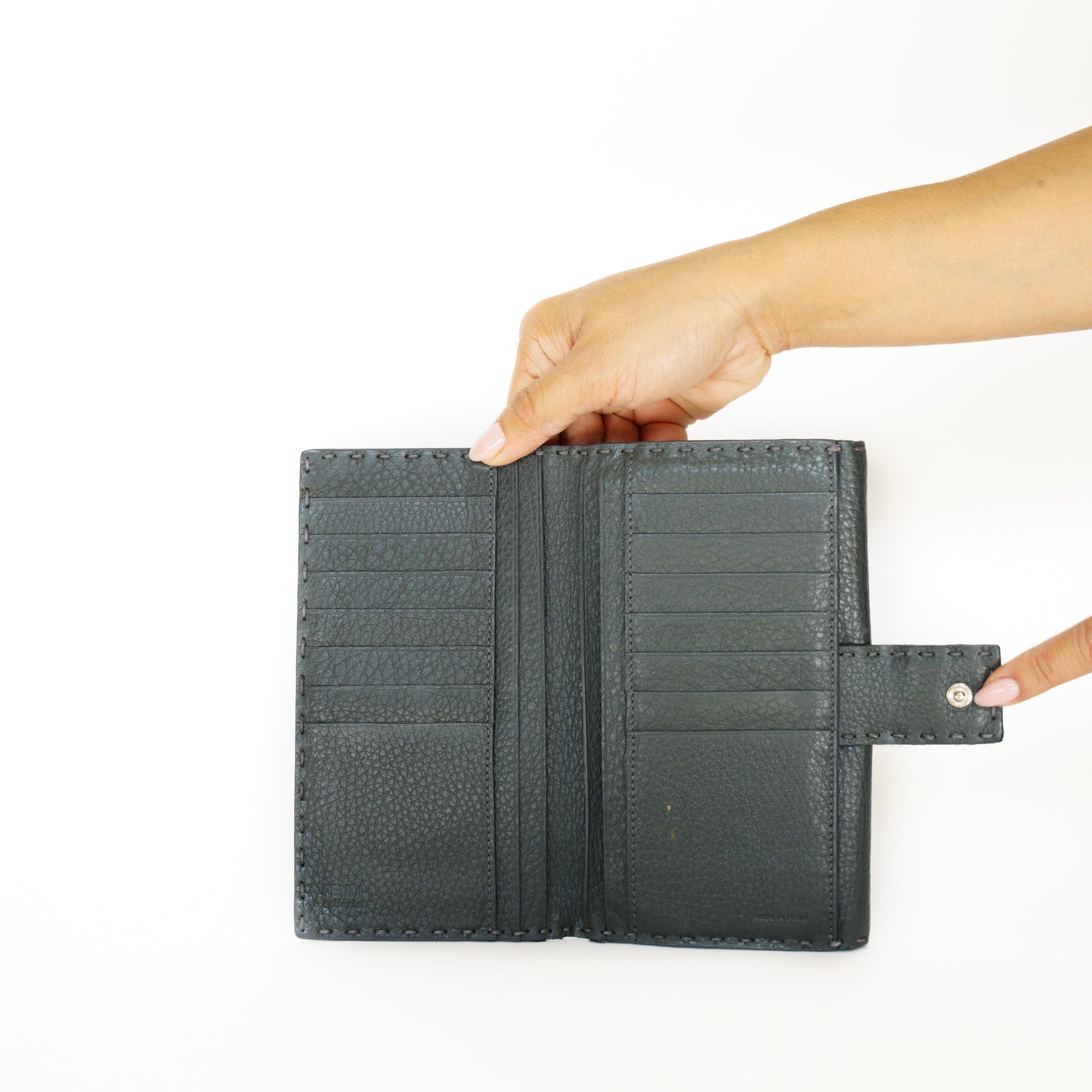 Fendi Selleria Long Wallet in Pebbled Grey Leather 250925B272