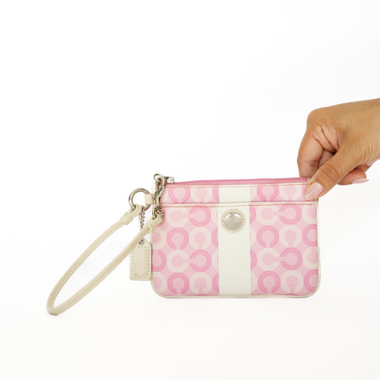 Coach Small Wristlet Pouch in White and Pink