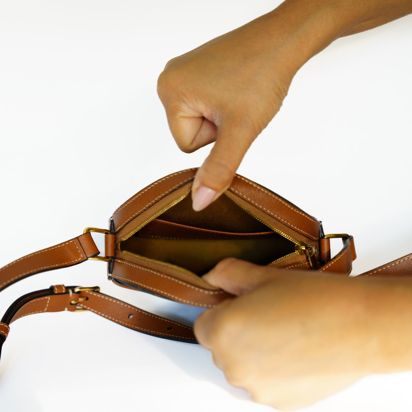 Celine Round Shoulder Bag on Strap in Brown Leather Triomphe Canvas