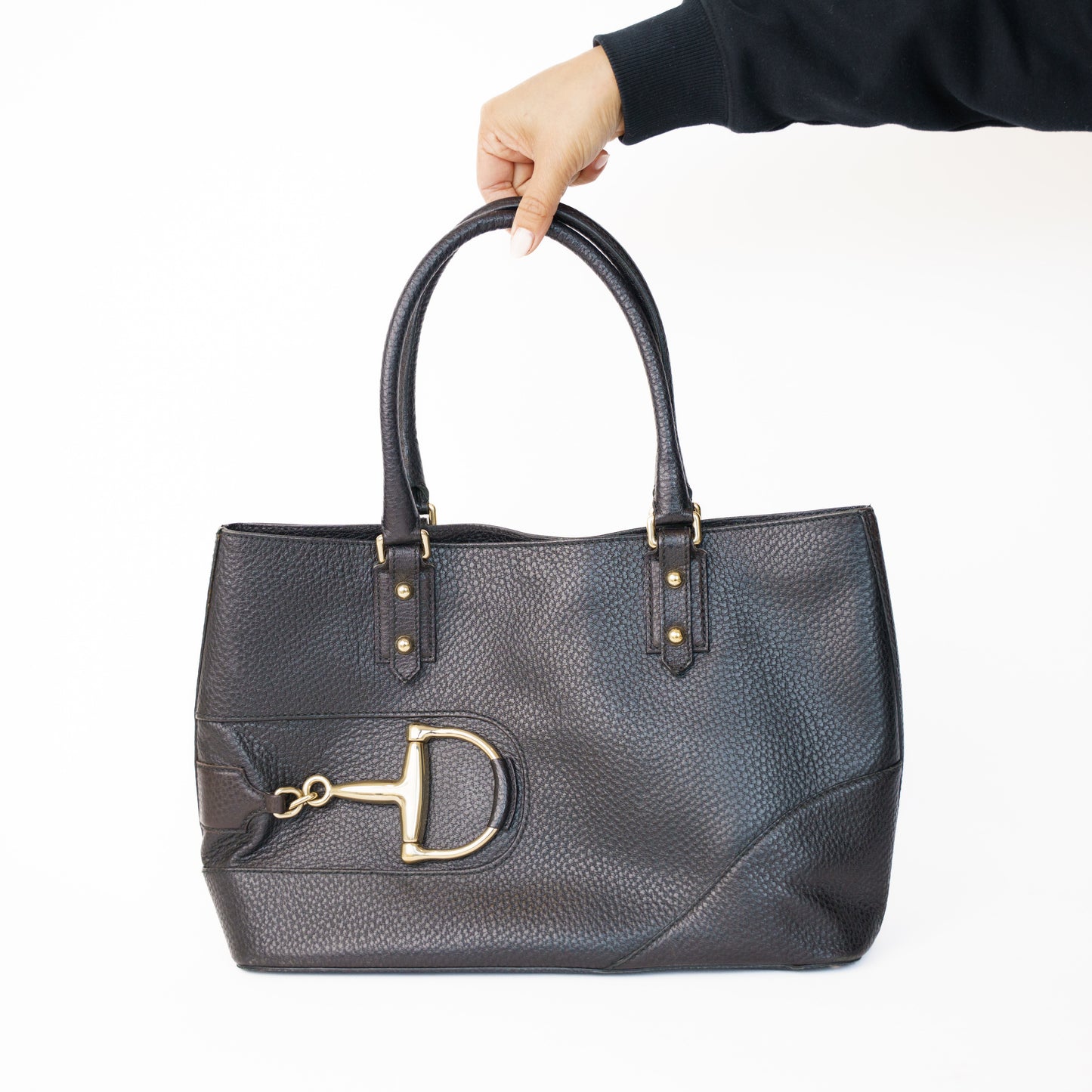 Gucci Horsebit Hasler Tote Bag in Black Grained Leather 290126B09