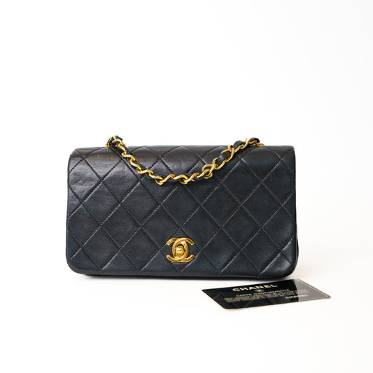 Chanel Timeless Mini Full Flap in Black Lambskin with 24k Gold Hardware