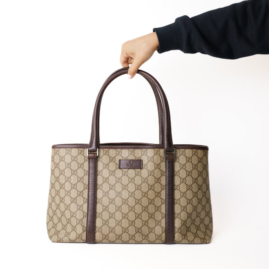 Gucci GG Supreme Tote Canvas & Leather Bag 280126B02