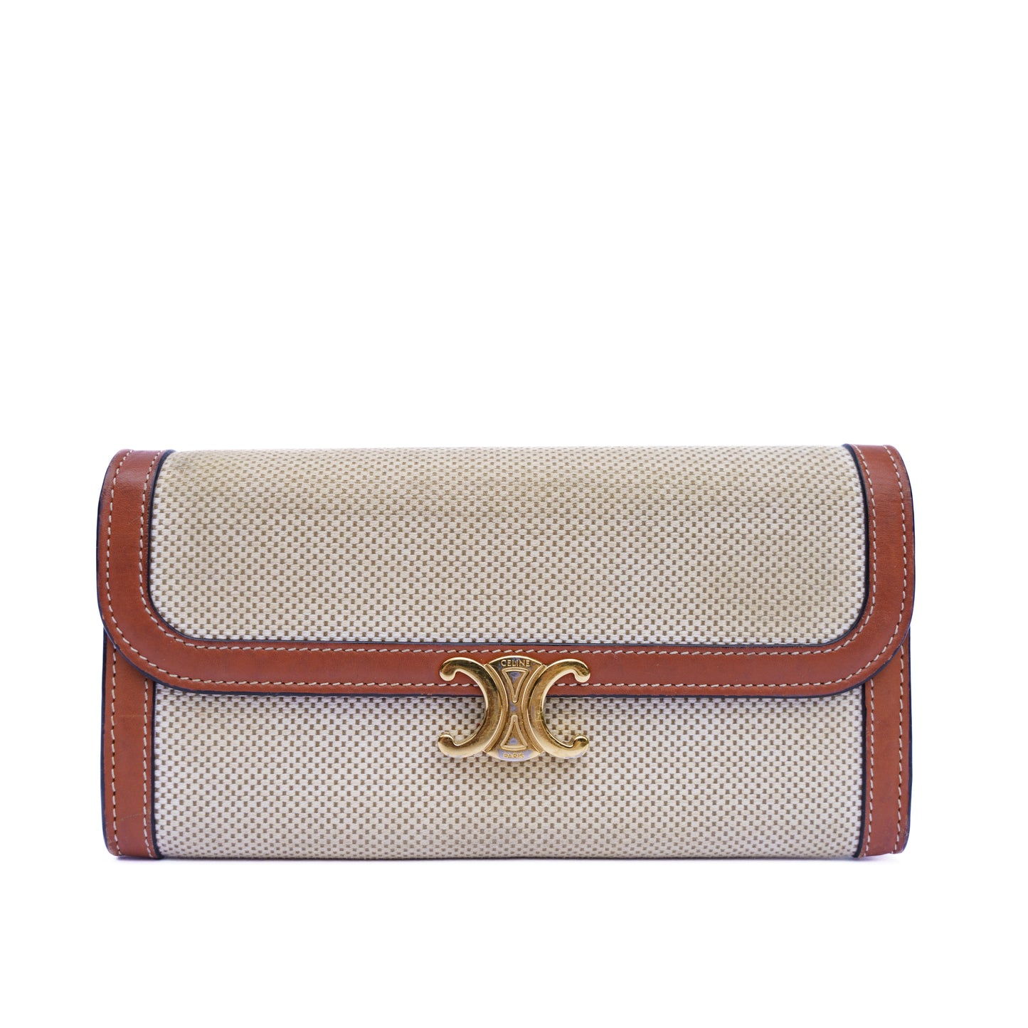 Celine Triomphe Long wallet in Natural Tan Textile
