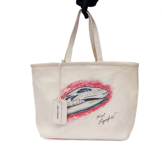 Chanel Karl Lagerfeld White Canvas Tote Bag