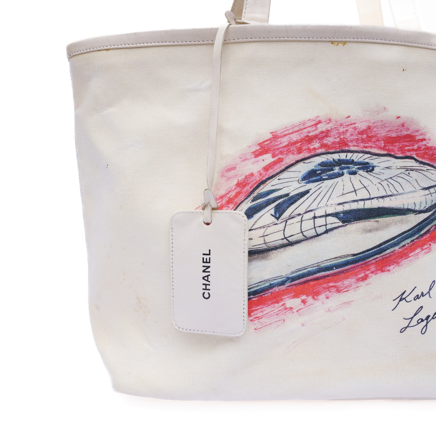 Chanel Karl Lagerfeld White Canvas Tote Bag
