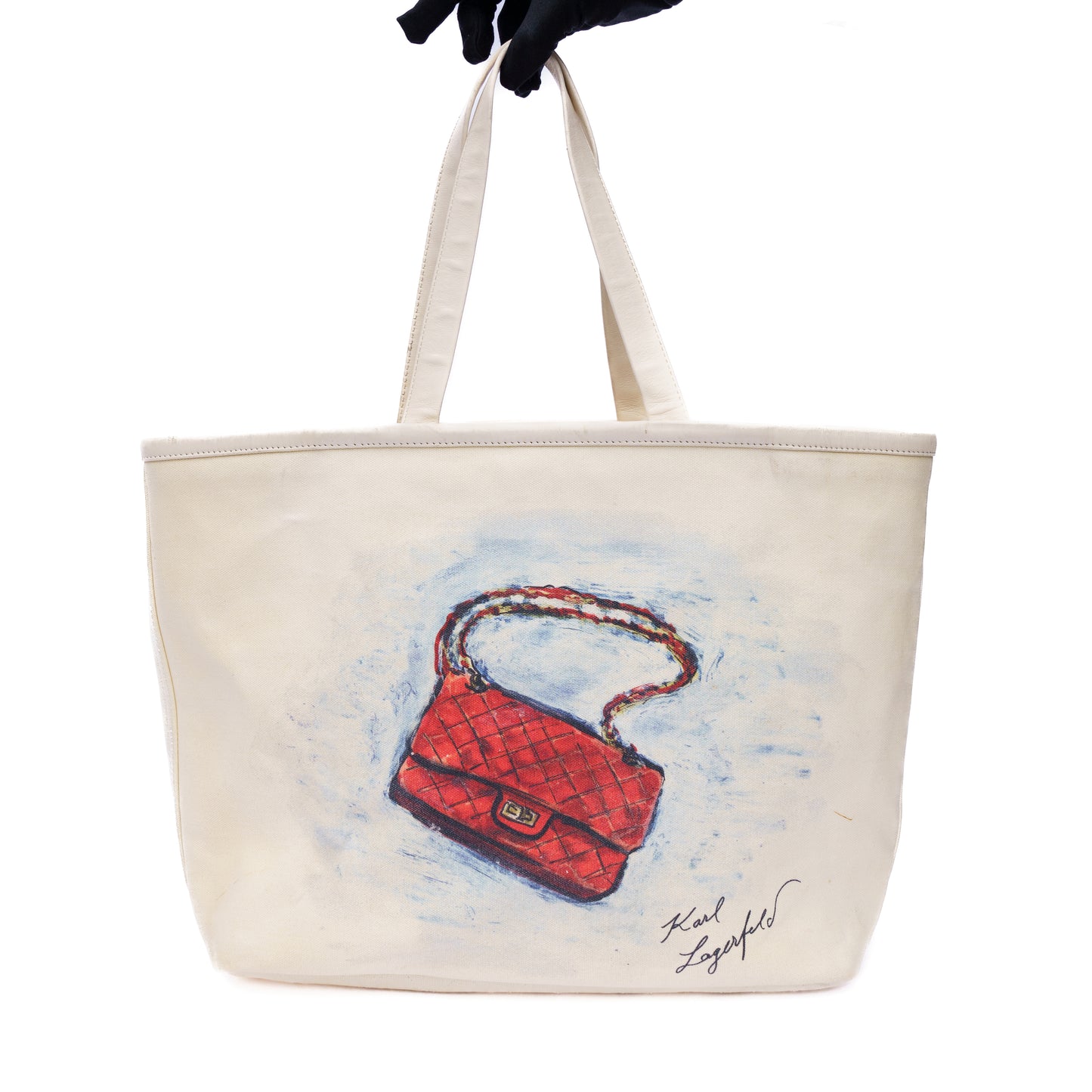 Chanel Karl Lagerfeld White Canvas Tote Bag
