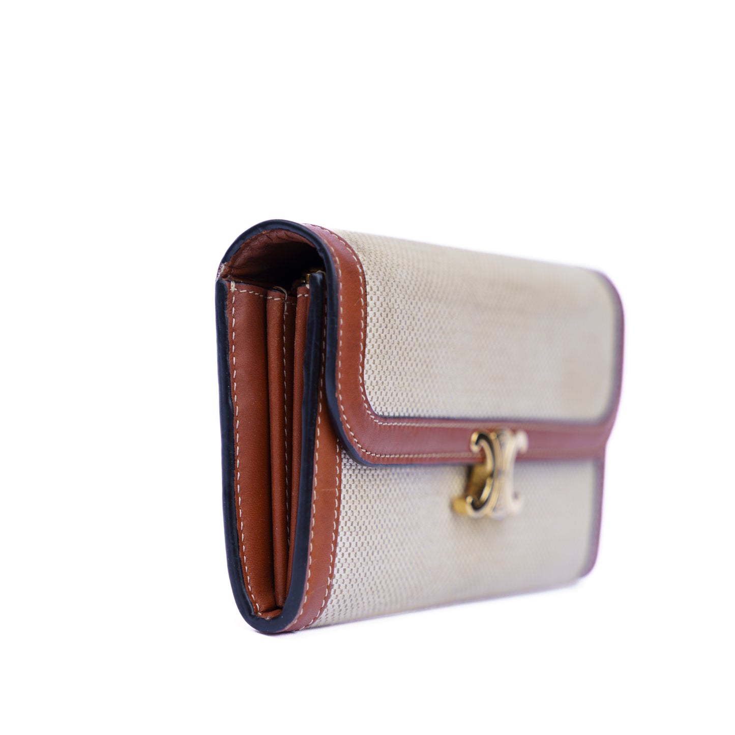 Celine Triomphe Long wallet in Natural Tan Textile