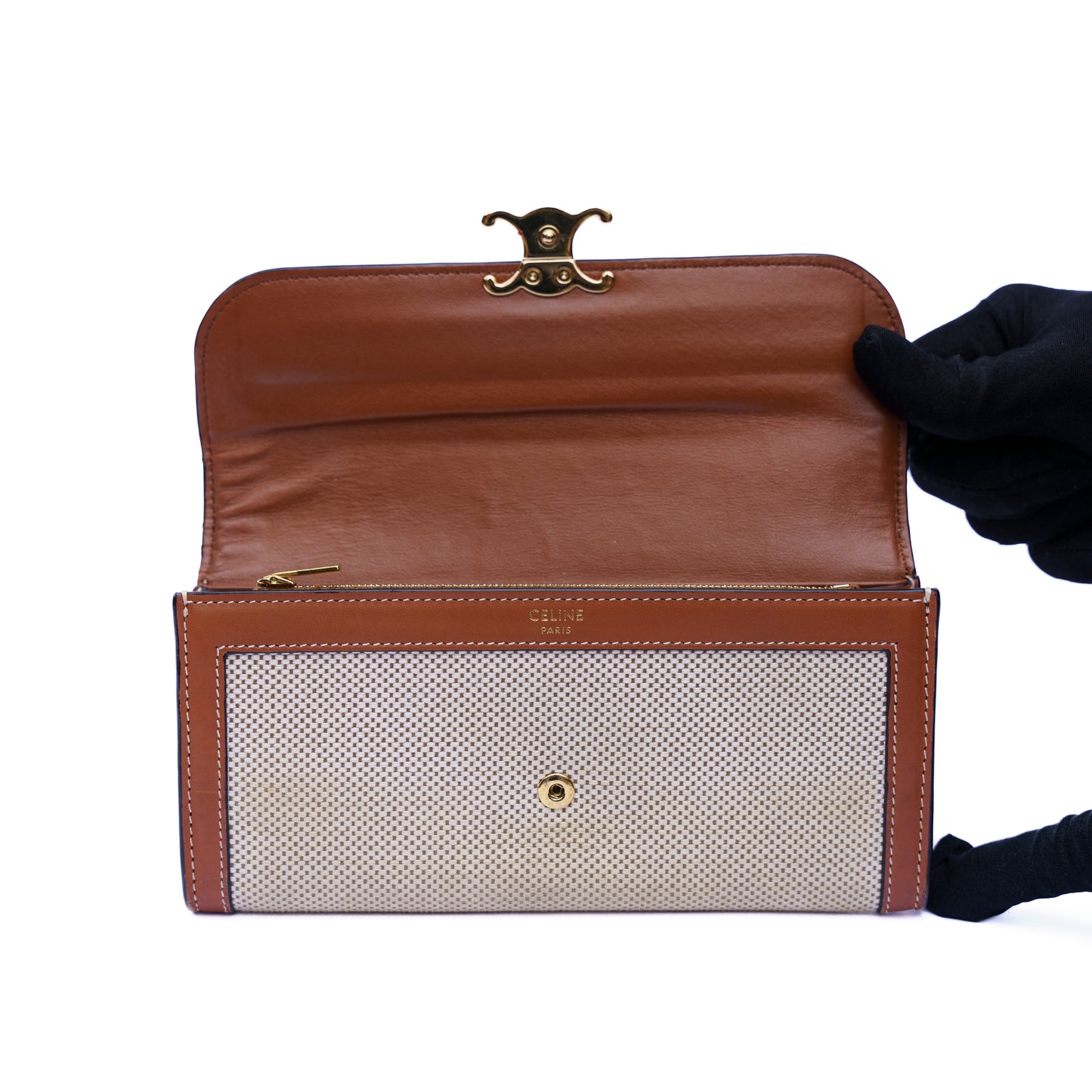 Celine Triomphe Long wallet in Natural Tan Textile