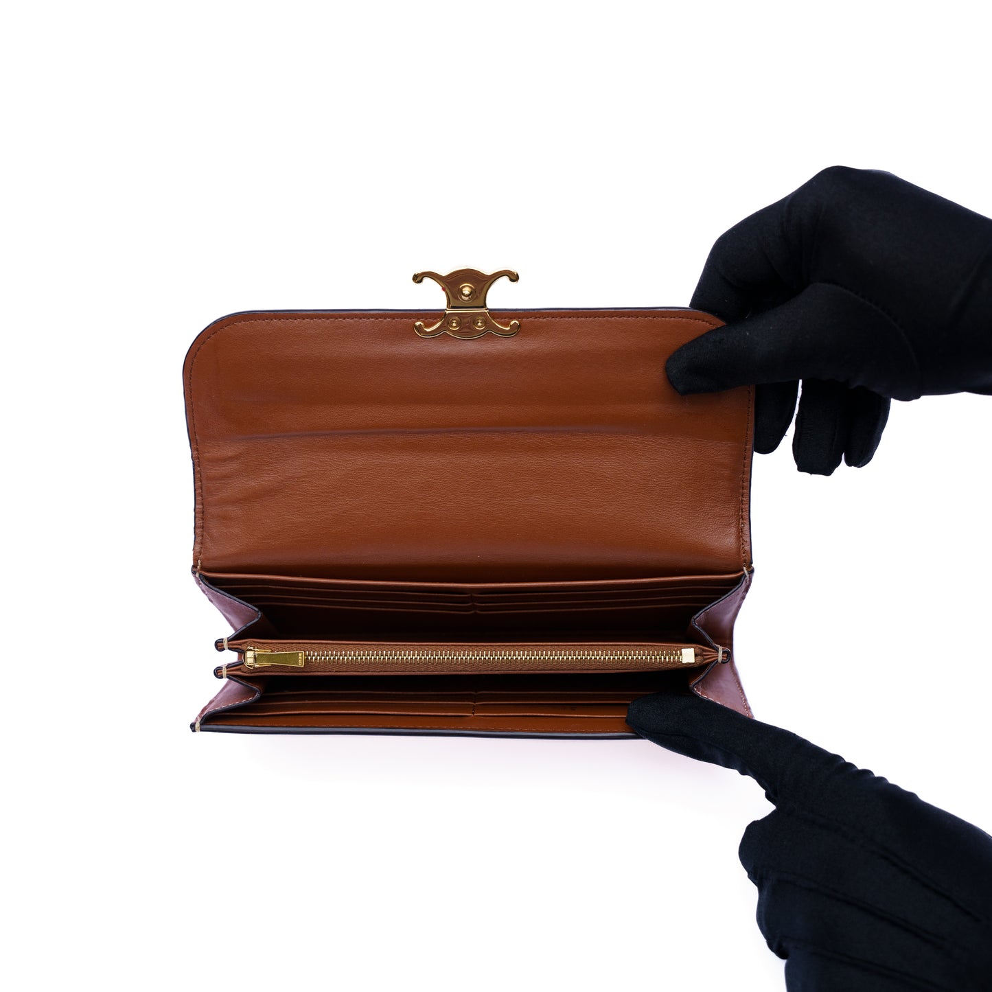 Celine Triomphe Long wallet in Natural Tan Textile