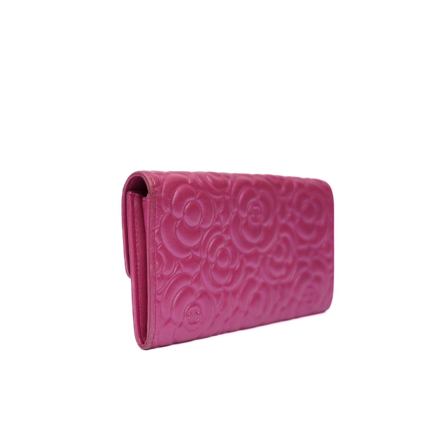 Chanel Pink Lambskin Camellia Flap Wallet Purse