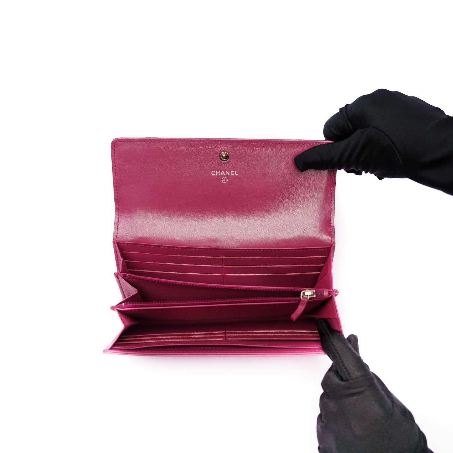 Chanel Pink Lambskin Camellia Flap Wallet Purse