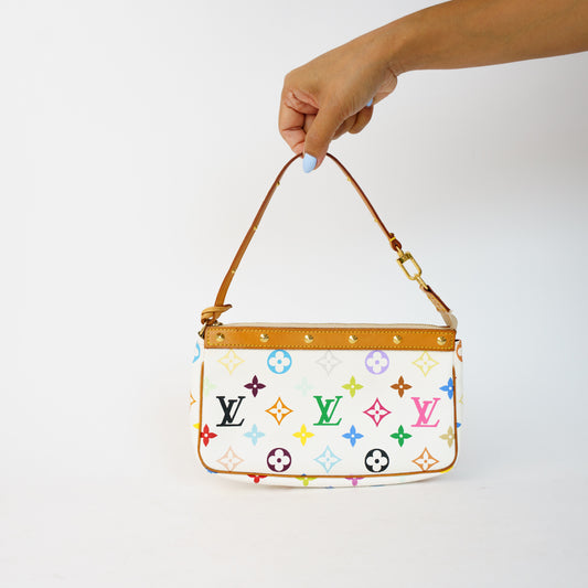 Louis Vuitton Pochette Accesoires X Takashi Murakami in Multicolor Blanc 010926W08