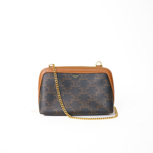 Celine Clutch on Chain in Triomphe Canvas and Lambskin Leather Bag 060125B17