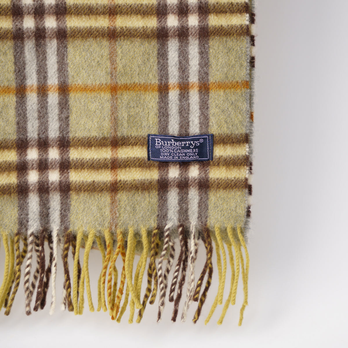 Burberry Vintage Nova Check Scarf 100% Cashmere  Olive Brown 060126A01