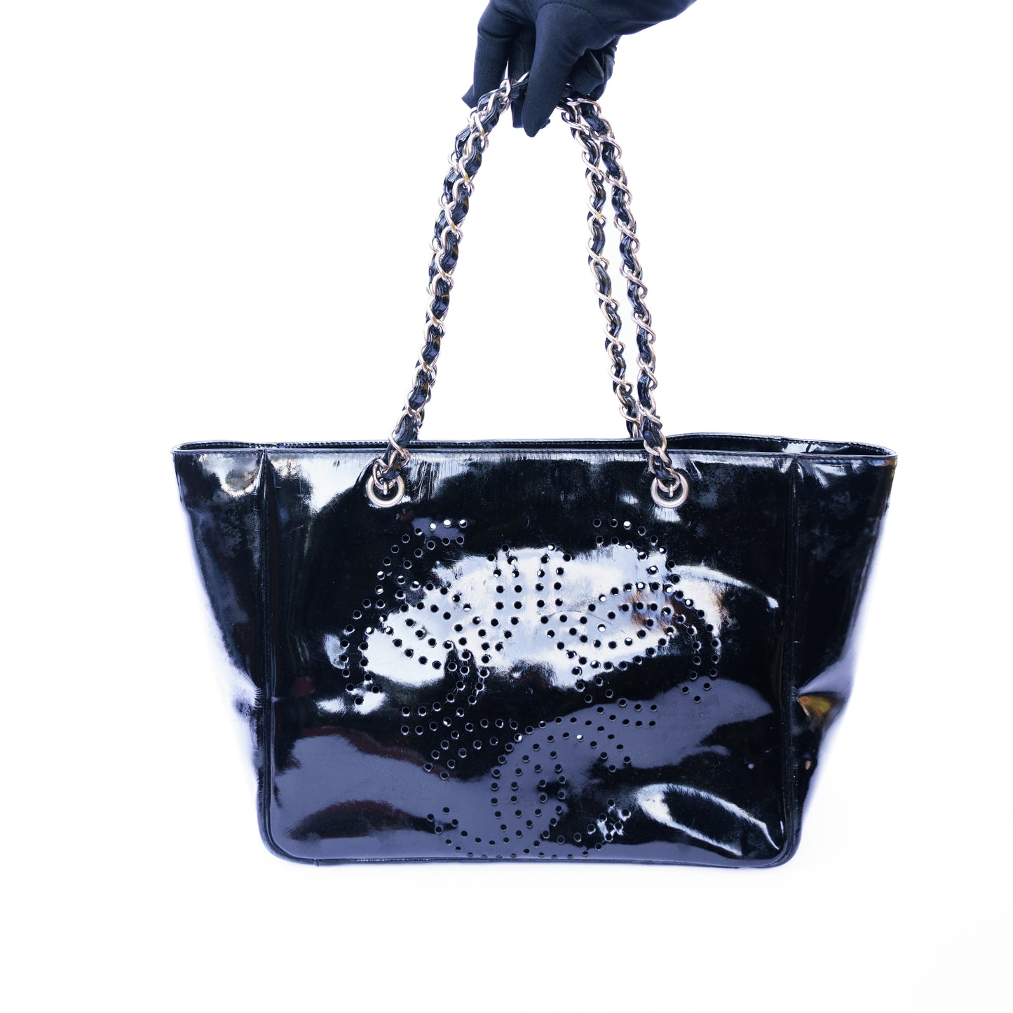 Chanel Small Black Patent Tote with Silver Hardware 261125B09