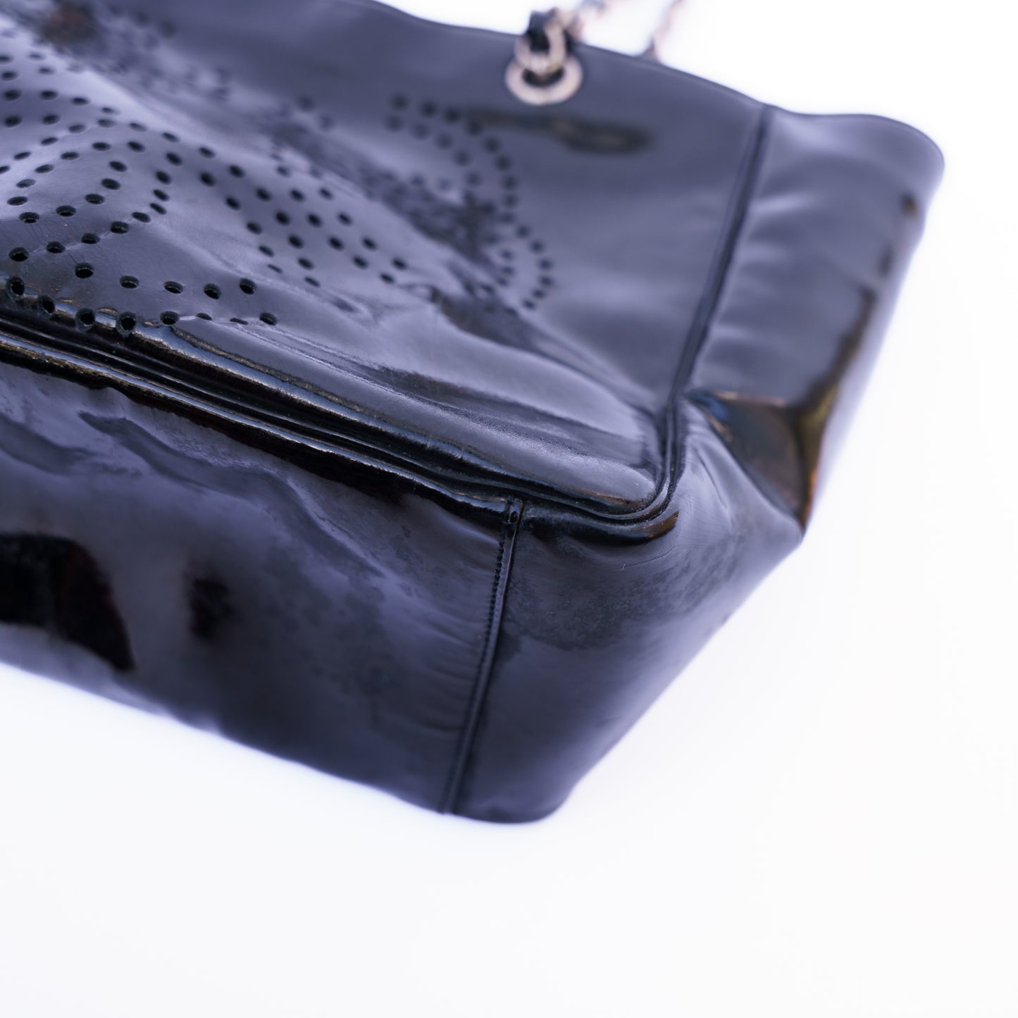 Chanel Small Black Patent Tote with Silver Hardware 261125B09