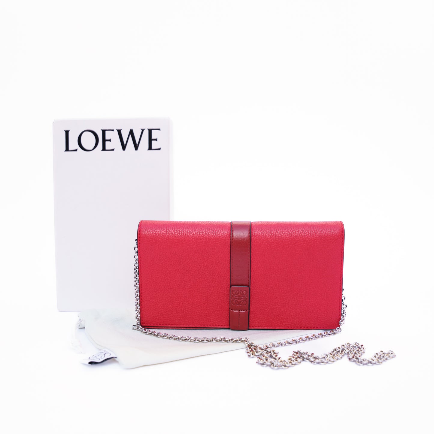 Loewe Wallet on Chain in Red Leather with Silver hardware