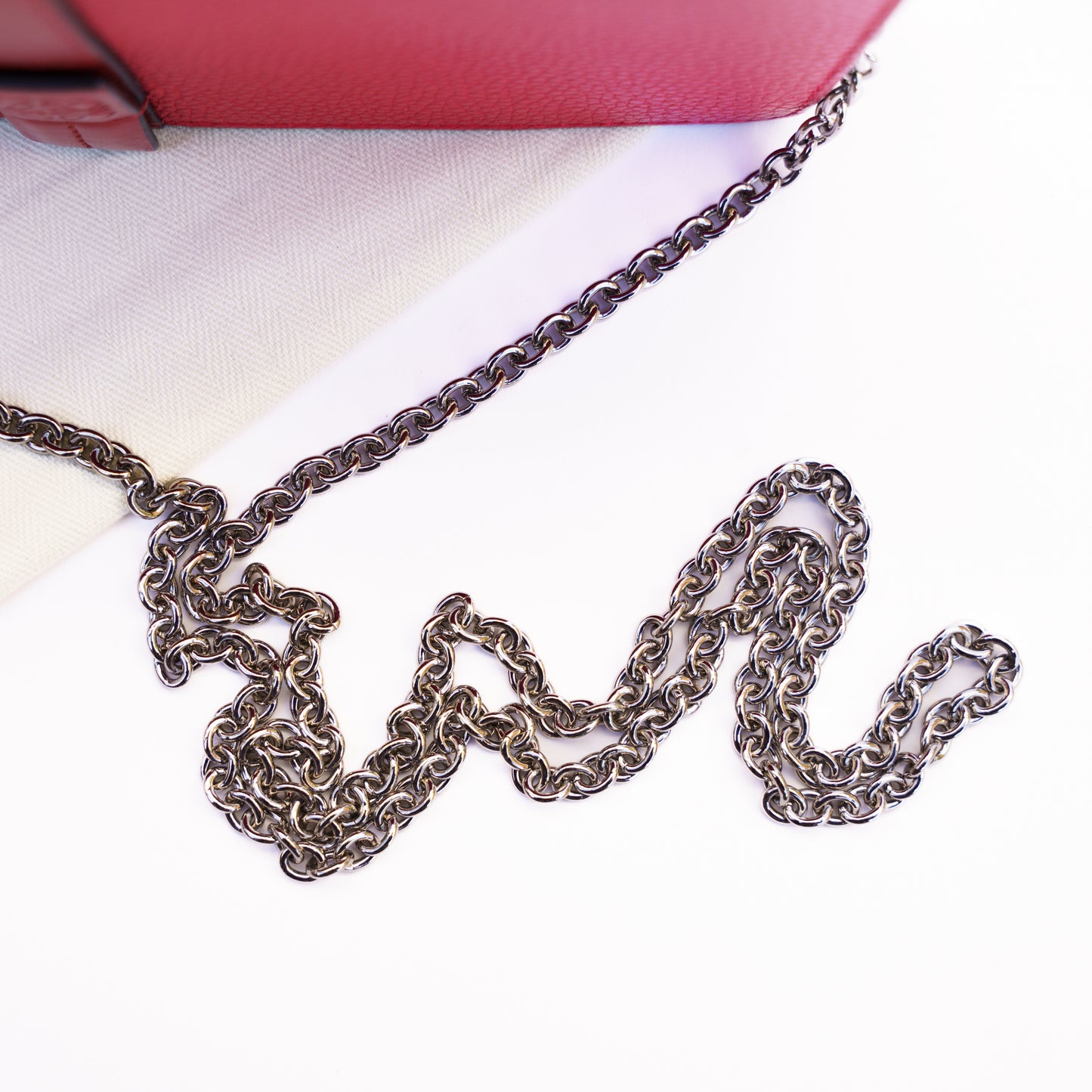Loewe Wallet on Chain in Red Leather with Silver hardware