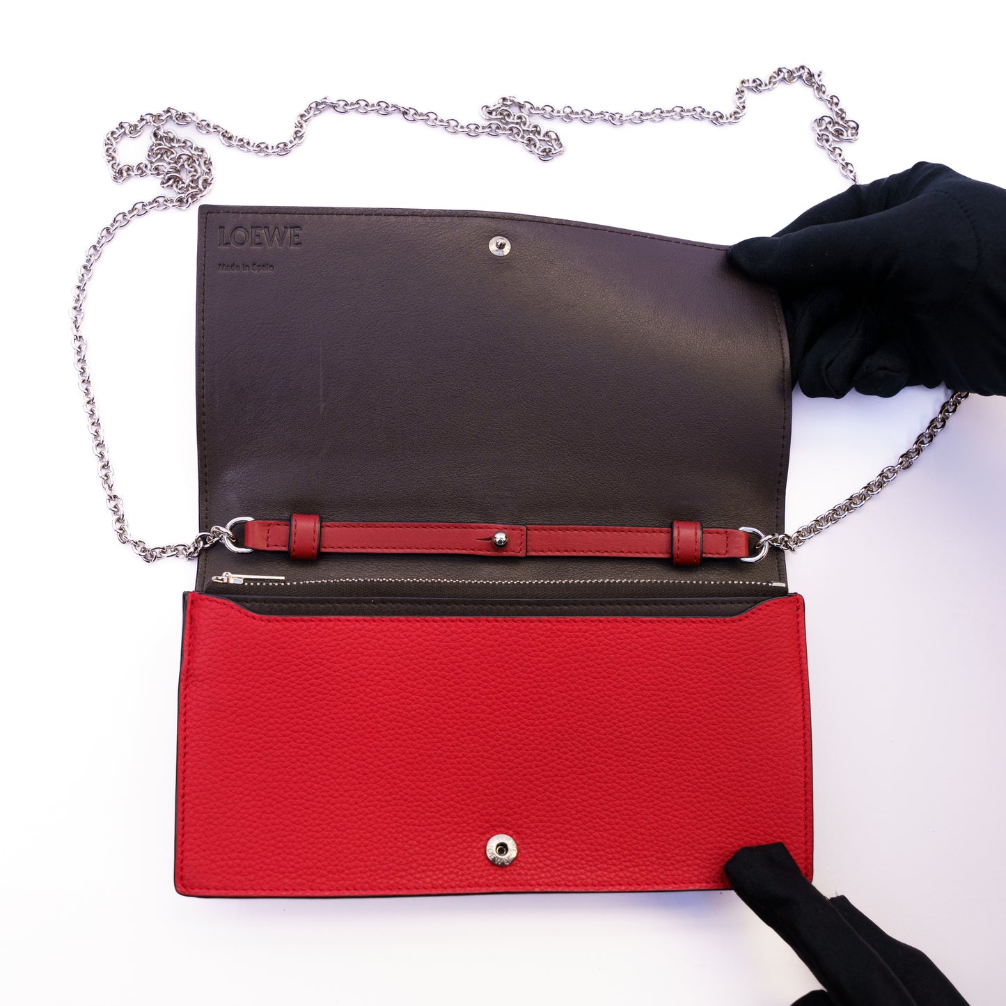 Loewe Wallet on Chain in Red Leather with Silver hardware