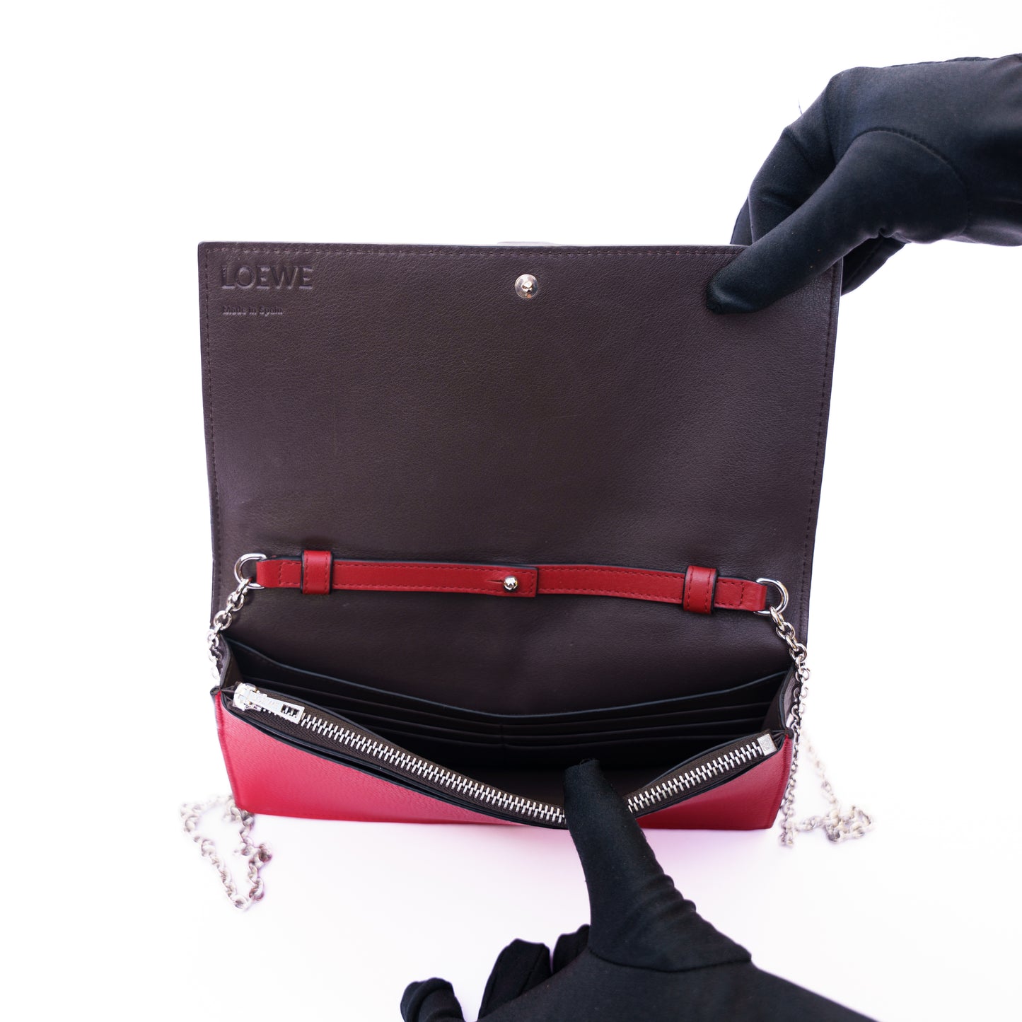 Loewe Wallet on Chain in Red Leather with Silver hardware