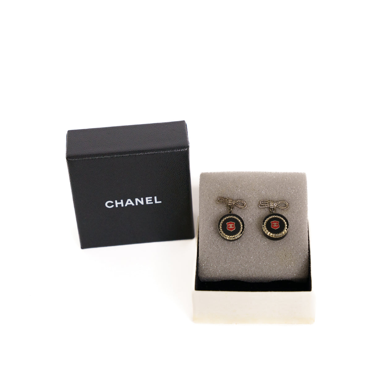 Chanel Bow Earrings Red Black