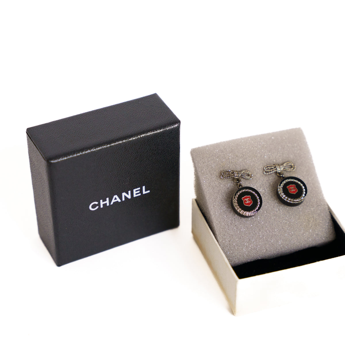 Chanel Bow Earrings Red Black