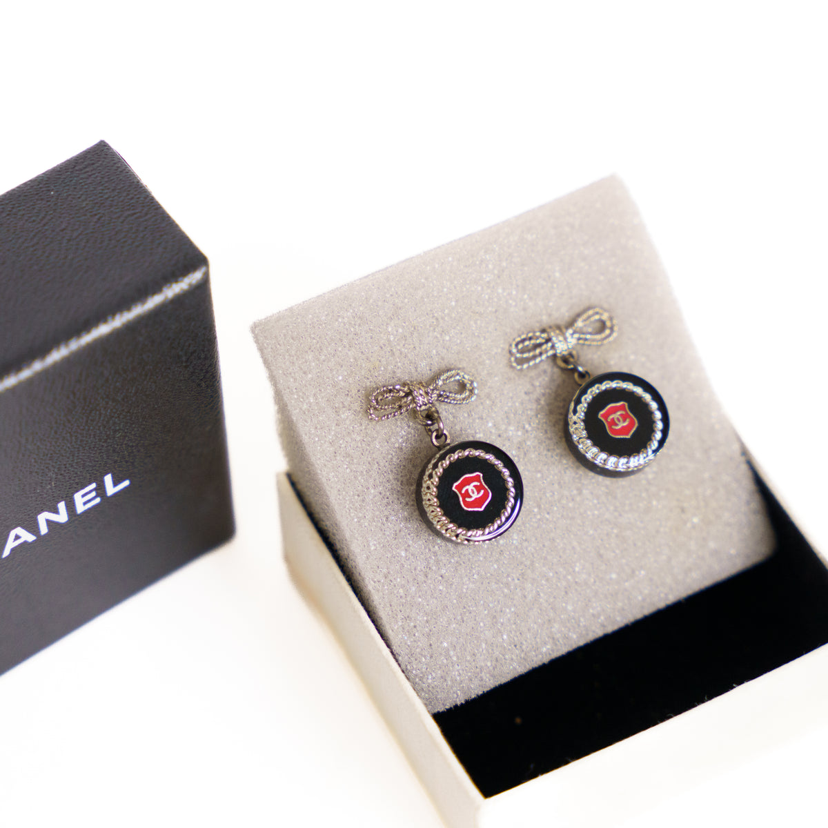Chanel Bow Earrings Red Black