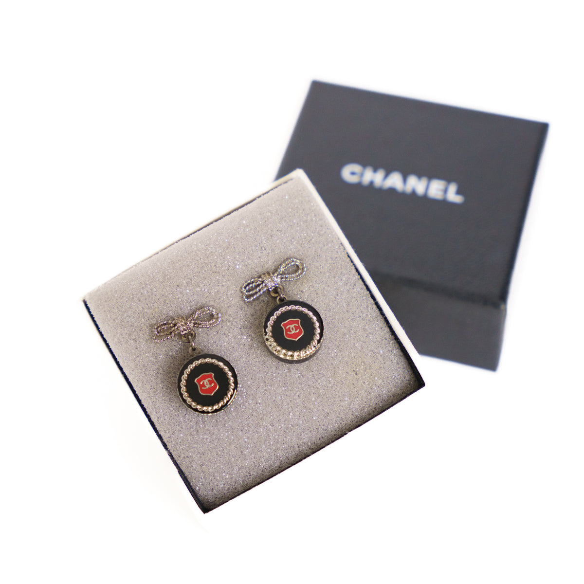 Chanel Bow Earrings Red Black