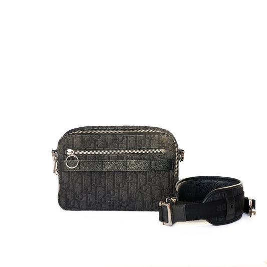 Christian Dior Black Oblique Jacquard Safari Bag with Strap