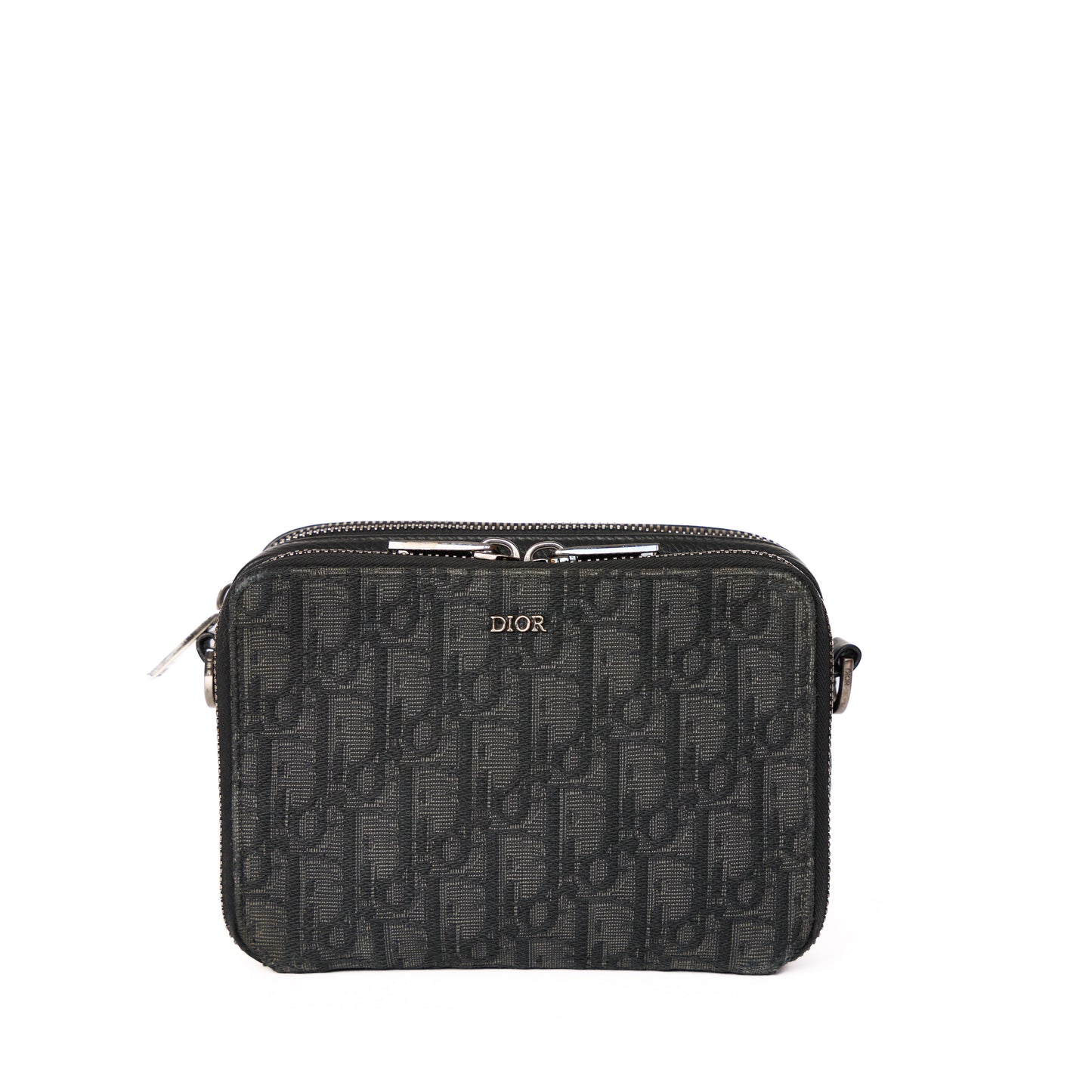 Christian Dior Black Oblique Jacquard Zipped Pouch with Strap